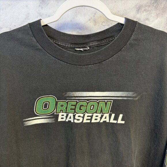 Vintage University of Oregon Baseball T Shirt Mens XL 23x29 Black Long Sleeve - Picture 3 of 10